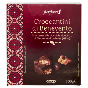 Croccantini di Benevento Croccante alle Nocciole ricoperto di Cioccolato Fondente (42%) 200 g