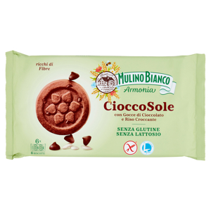 Mulino Bianco Armonia Cioccosole Biscotti con Gocce di Cioccolato Riso Senza Glutine e Lattosio 250g