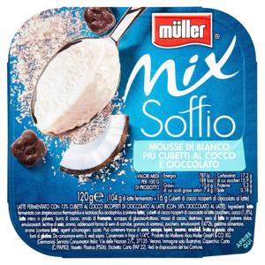 müller Mix Soffio Mousse di Bianco Più Cubetti al Cocco e Cioccolato 120 g