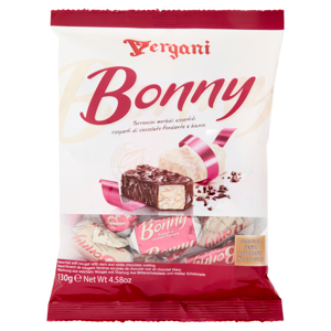 Vergani Bonny Torroncini morbidi assortiti ricoperti di cioccolato fondente e bianco 130 g