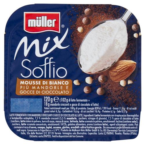 müller Mix Soffio Mousse di Bianco Più Mandorle e Gocce di Cioccolato 120 g