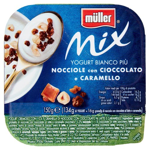 müller Mix Yogurt Bianco più Nocciole con Cioccolato e Caramello 150 g