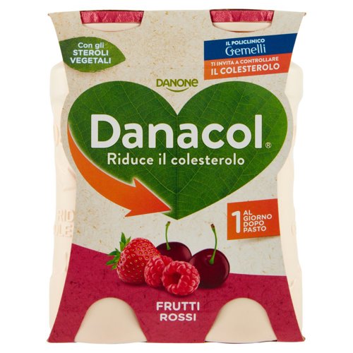 DANACOL Yogurt da bere, Riduce il Colesterolo grazie agli Steroli Vegetali, Frutti Rossi, 4x100g