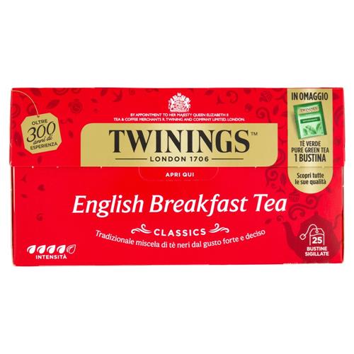 Twinings English Breakfast Tea Tè Nero 25 filtri +1 omaggio The 52 g