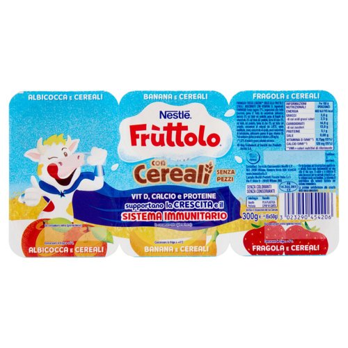 NESTLÉ FRUTTOLO con Cereali Senza Pezzi Albicocca e Cereali-Banana e Cereali-Fragola e Cereali 6x50g