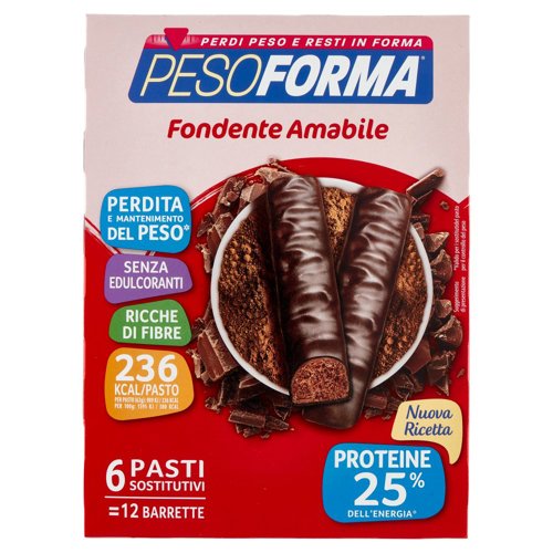 Pesoforma Fondente Amabile, sostitutivo del pasto ricco di fibre, 236kcal per pasto, 12 x 31 g