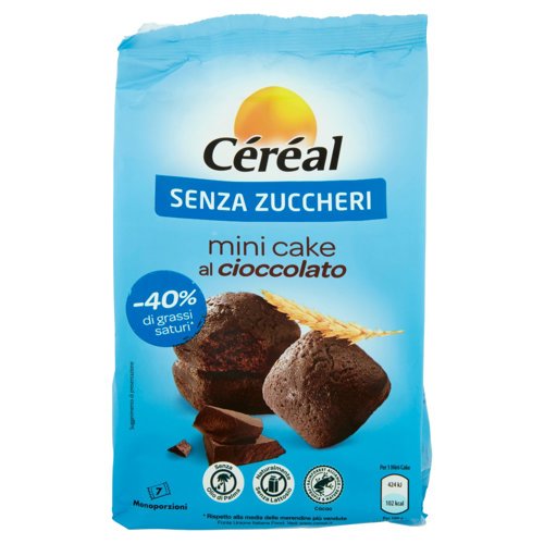 Céréal, Mini Cake gusto Cioccolato, Senza Zuccheri, Senza Lattosio, Senza Olio di Palma - 7x28 g 