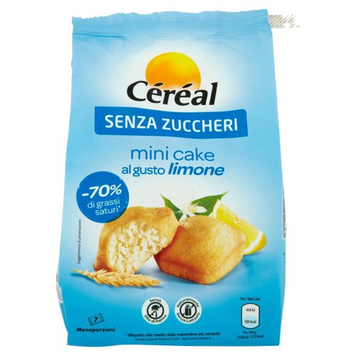 Céréal, Mini Cake gusto Limone, Senza Zuccheri, Senza Lattosio, Senza Olio di Palma - 7x28 g