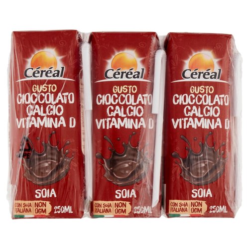 Céréal, Bevanda di Soia Gusto Cioccolato, non OGM, fonte di calcio, senza glutine - 3 x 250 ML