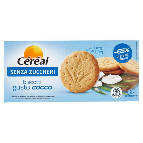 Céréal, Biscotti gusto Cocco, Senza Zuccheri, Fonte di Fibre, Senza Olio di Palma, 3 Pack - 132 g