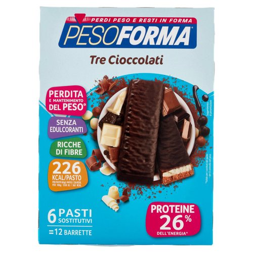 Pesoforma Gusto Tre Cioccolati, barrette sostitutive del pasto, 226 kcal per pasto, 12 x 31 g