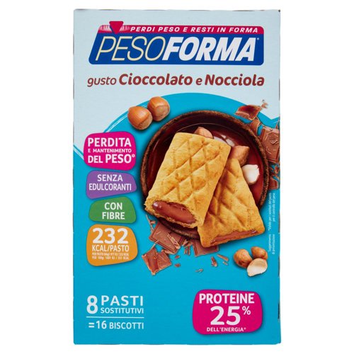 Pesoforma Biscotti gusto Cioccolato e Nocciola, sostitutivo del pasto, 16 biscotti da 33 g