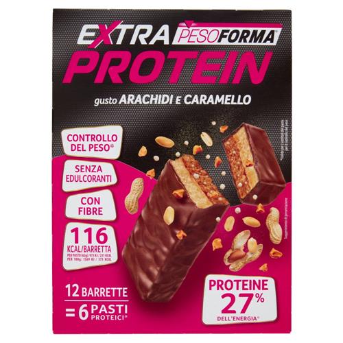 Pesoforma Extra Protein Barrette Gusto Arachidi e Caramello, 6 pasti proteici, 12 barrette x 31g