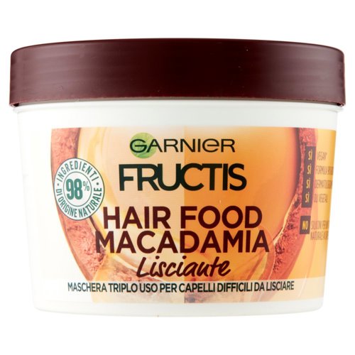 Garnier Maschera Lisciante Fructis Hair Food, 3in1, Capelli Difficili da Lisciare, Macadamia