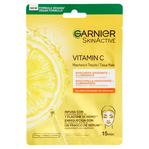 Garnier Maschera in Tessuto Hydra Bomb,Idratante e Illuminante,Con Vitamina C,Pelli Non Uniformi 28g