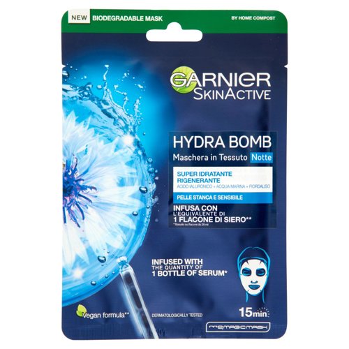 Garnier Maschera in Tessuto Skin Active Hydra Bomb Notte, Formula Super Idratante e Rigenerante 28 g