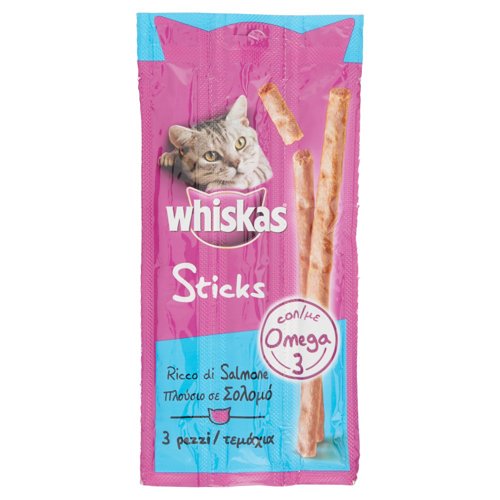 Whiskas Sticks Snack Gatto ricco di Salmone 3 pezzi 18 g