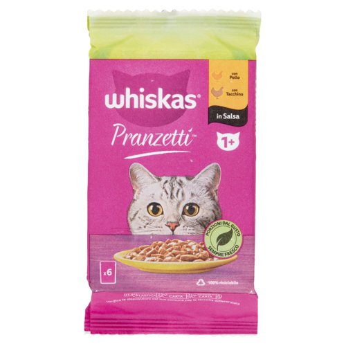 Whiskas Pranzetti Cibo Umido Gatto con Pollo e Tacchino in Salsa 6 x 50 g