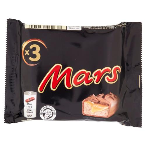 Mars Snack con Caramello Ricoperta al Cioccolato, Multipack da 3 x 45 g