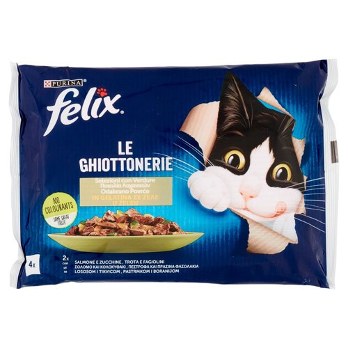 FELIX Le Ghiottonerie Selezioni con Verdure in Gelatina (Salmone/Zucchine & Trota/Fagiolini) 4 x 85g