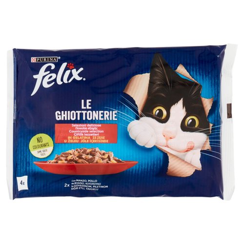 FELIX Le Ghiottonerie Selezioni deliziose in Gelatina (Manzo & Pollo) 4 x 85 g