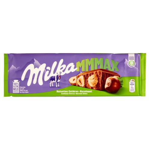 Milka Mmmax, maxi tavoletta di cioccolato al latte 100% alpino con nocciole intere - 270g