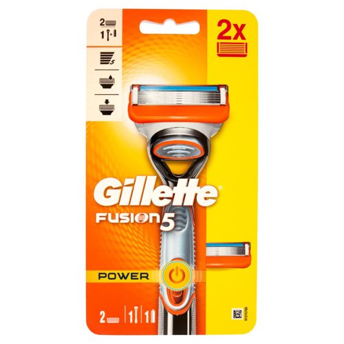 Gillette Fusion5 Power Manico + Lame per Rasoio da Uomo 2 Ricariche