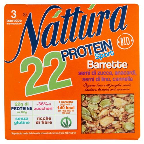 Náttúra 22 Protein Sport Barrette semi di zucca, anacardi, semi di lino, cannella Bio 3 x 25 g