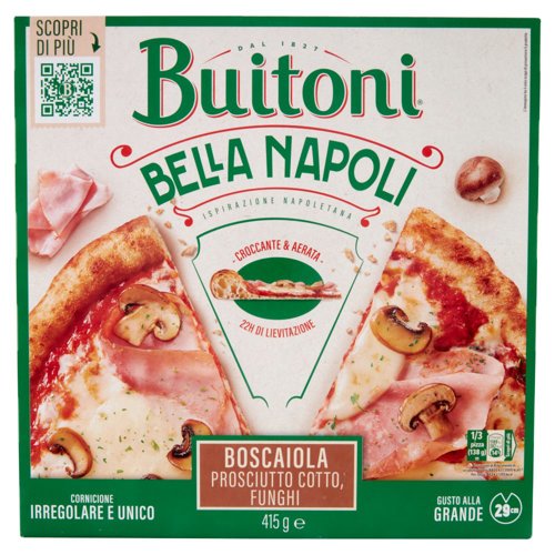 BUITONI Bella Napoli Boscaiola Pizza Surgelata con Prosciutto Cotto e Funghi 1 pizza 415 g