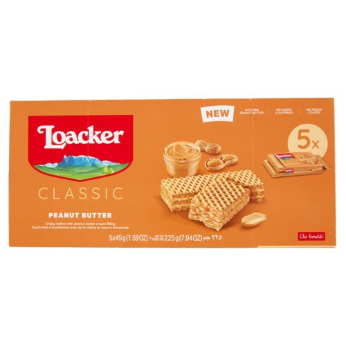 Loacker Classic Peanut Butter Wafer con crema al burro di arachidi Wafers 45gx5