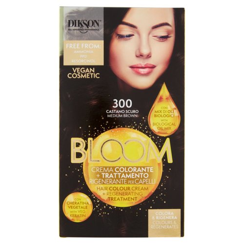 Dikson Bloom Crema Colorante + Trattamento Rigenerante per Capelli 300 Castano Scuro