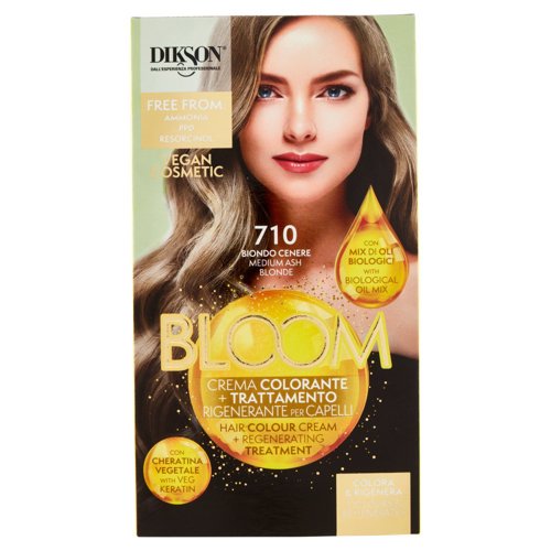 Dikson Bloom Crema Colorante + Trattamento Rigenerante per Capelli 710 Biondo Cenere