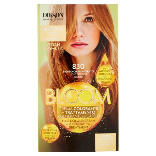 Dikson Bloom Crema Colorante + Trattamento Rigenerante per Capelli 830 Biondo Chiaro Dorato