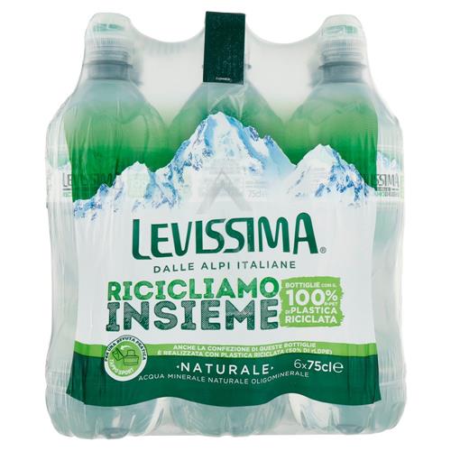 LEVISSIMA, Acqua Naturale, 100% RPET, 6 x 75 cl