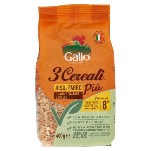 Gallo 3 Cereali Riso, Farro Più Grano Senatore Cappelli 400 g