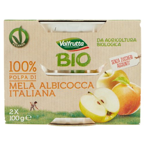 Valfrutta Bio 100% Polpa di Mela Albicocca Italiana 2 x 100 g