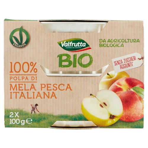 Valfrutta Bio 100% Polpa di Mela Pesca Italiana 2 x 100 g