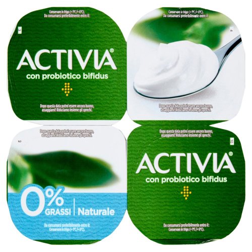 ACTIVIA Yogurt Bianco Naturale 0% grassi con Probiotico Bifidus, 4x125g