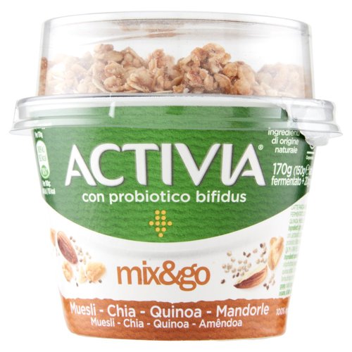 ACTIVIA Mix&Go con Probiotico Bifidus, Yogurt con Mandorle, Muesli, Chia e Quinoa 170g