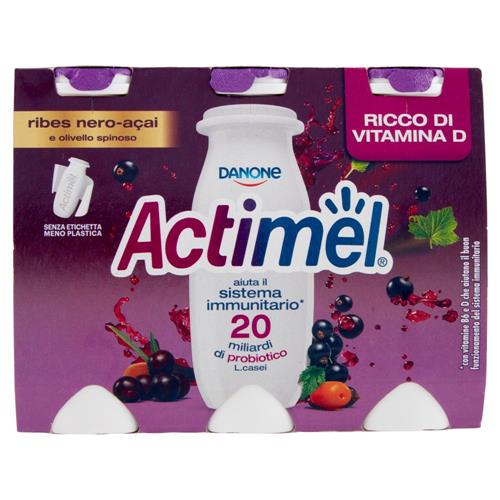 Actimel yogurt da bere arricchito con calcio, vitamina B6 e D, gusto ribes nero e acai 6 x 100 g