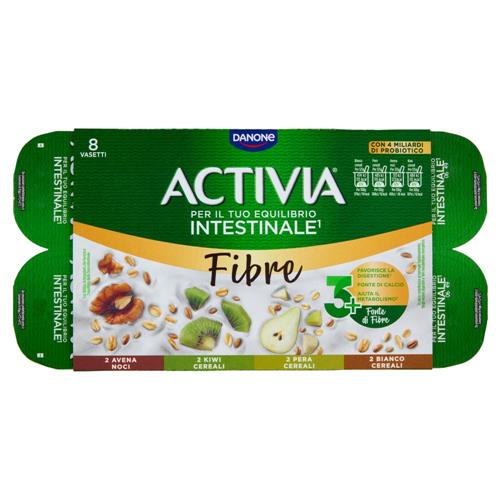 ACTIVIA Fibre e Frutta,Yogurt con Probiotico Bifidus,mix Cereali Bianco/Pera/Avena Noci/Kiwi,8x125g