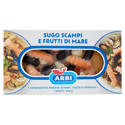 Arbi Sugo Pronto Scampi e Frutti di Mare Condimento Pronto con Scampi, Cozze e Vongole 450 g