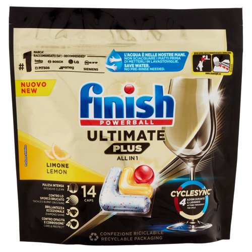 Finish Ultimate Plus All In One Lemon pastiglie lavastoviglie 14 lavaggi 170,8 g