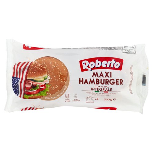 Roberto Maxi Hamburger con Farina Integrale con Semi di Sesamo 4 Panini 300 g