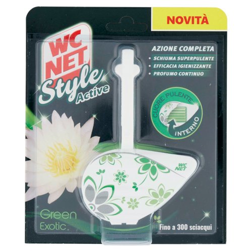 Wc Net - Tavoletta Style Active, Detergente Igienizzante Solido per WC, Green Exotic, 1 Pezzo