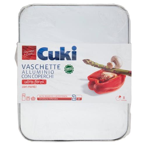 Cuki Conserva e Cuoce Vaschette Alluminio con Coperchi ultra-forza con manici 8 Porzioni 2 pz