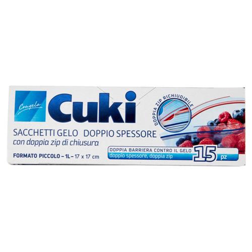 Cuki Congela Sacchetti Gelo Doppio Spessore Formato Piccolo - 1L - 17 x 117 cm 15 pz