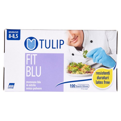 Tulip Fit Blu Guanti monouso blu in nitrile senza polvere Misura 8-8,5 100 pz