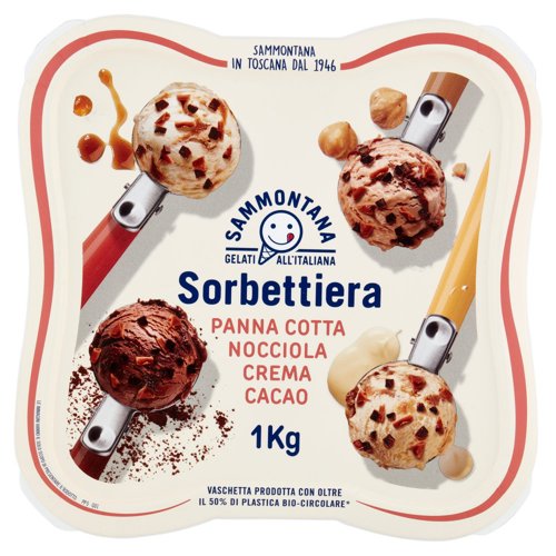 Sammontana Sorbettiera Panna Cotta, Nocciola, Crema, Cacao 1 Kg