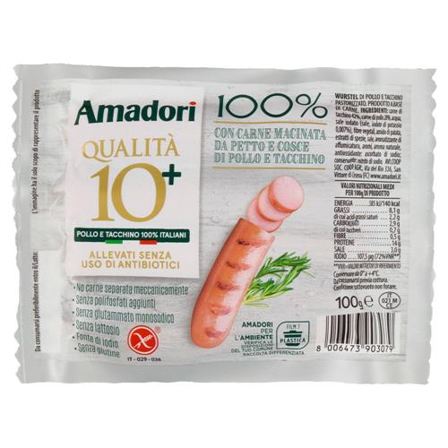 Amadori Qualità 10+ 100% con Carne Macinata da Petto e Cosce di Pollo e Tacchino 100 g